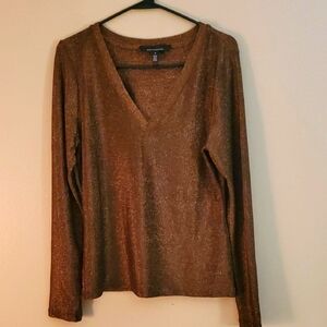 White House Black Market Shimmering Brown V-Neck Blouse